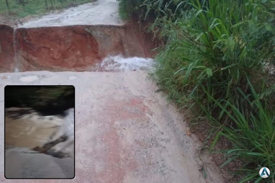 Chuva em Caçapava Cratera na Estrada da Tataúba isola moradores e destrói ponte