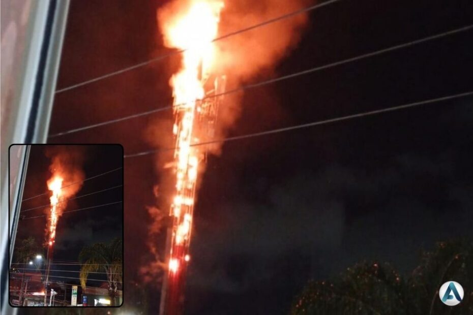 Incêndio em torre de telefonia assusta moradores na Avenida Faria Lima, em Taubaté