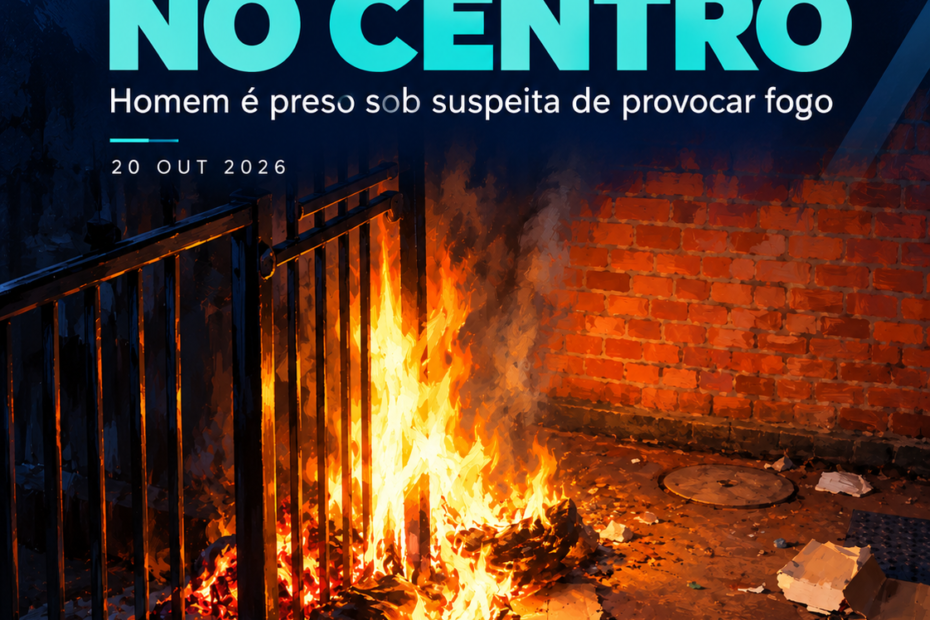 Ilustração gerada por IA de chamas junto a uma grade e parede de tijolos; não é registro fotográfico da ocorrência em Caçapava.